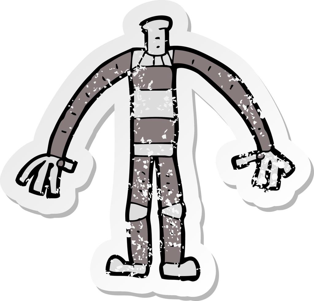 retro distressed sticker of a cartoon robot body vector