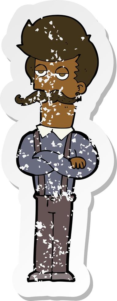 retro distressed sticker of a cartoon man with mustache vector