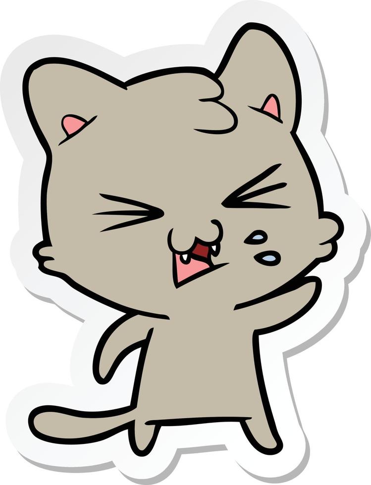 sticker of a cartoon hissing cat vector