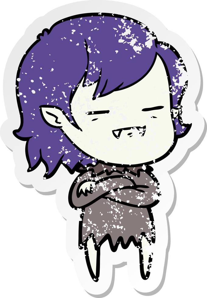 distressed sticker of a cartoon undead vampire girl vector