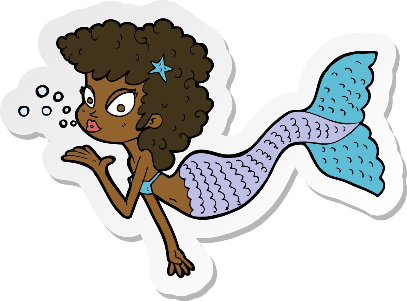 sticker of a cartoon mermaid blowing kiss vector