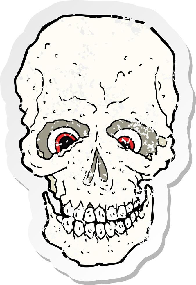 retro distressed sticker of a cartoon spooky skull vector