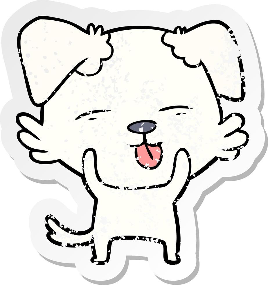 pegatina angustiada de un perro de dibujos animados sacando la lengua vector