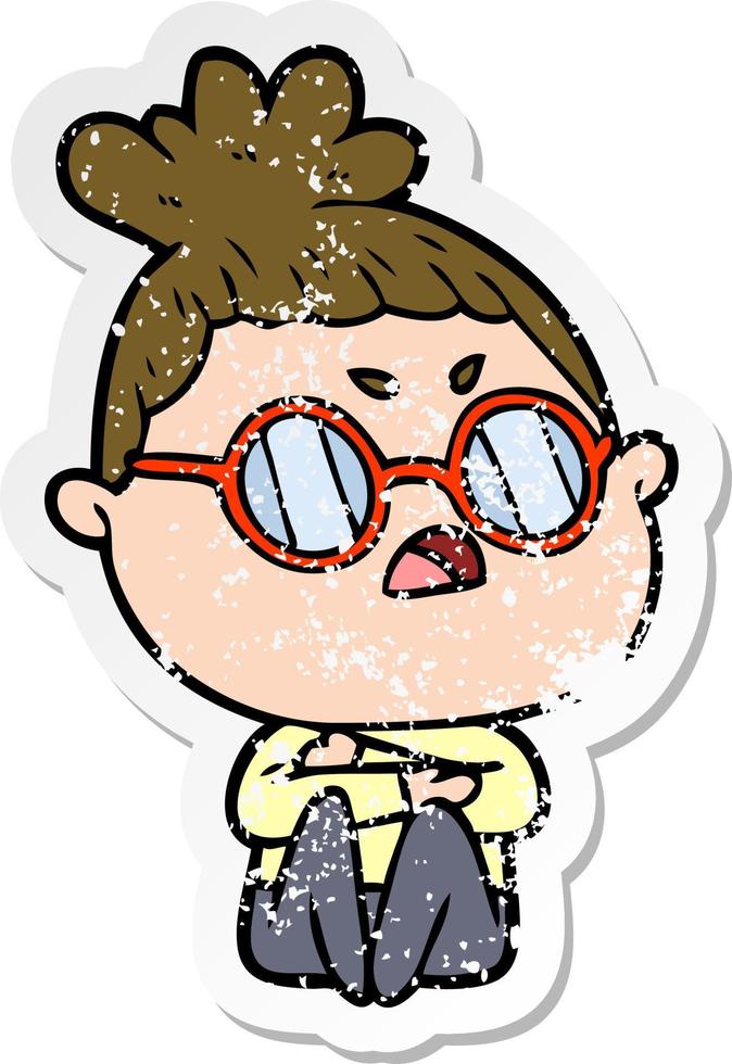 distressed sticker of a cartoon annoyed woman vector