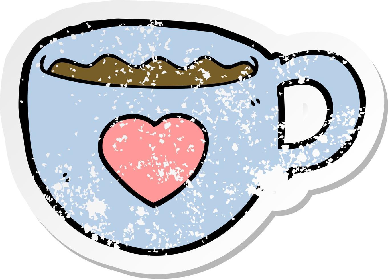 distressed sticker of a I love coffee cartoon cup vector