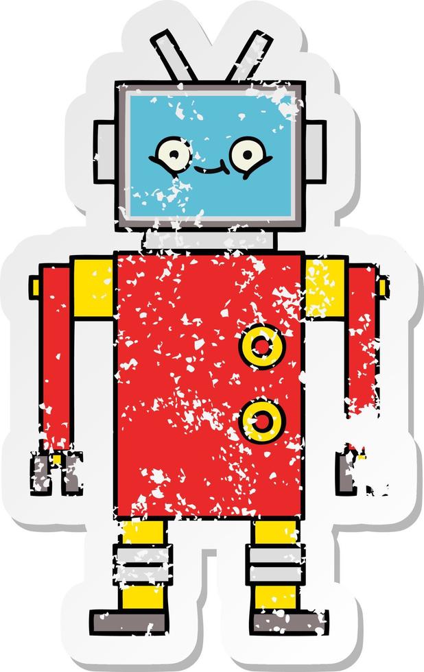 distressed sticker of a cute cartoon robot vector