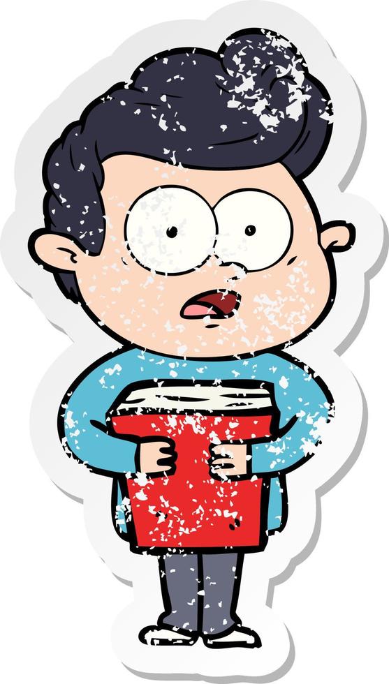distressed sticker of a cartoon staring man vector