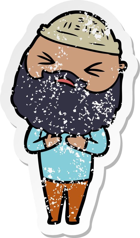 distressed sticker of a cartoon man with beard vector