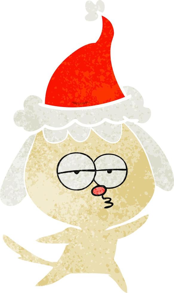 retro cartoon of a bored dog wearing santa hat vector