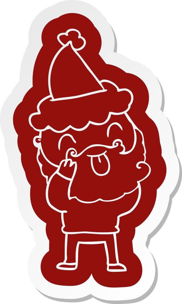 man with beard sticking out tongue wearing santa hat vector