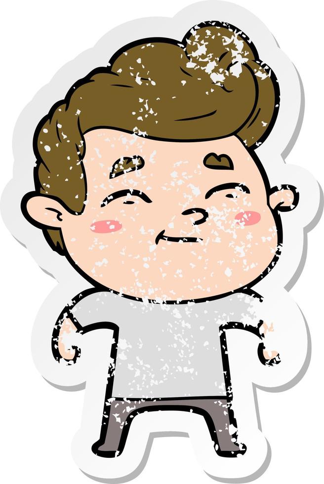 distressed sticker of a happy cartoon man vector