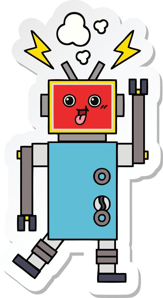 sticker of a cute cartoon crazed robot vector