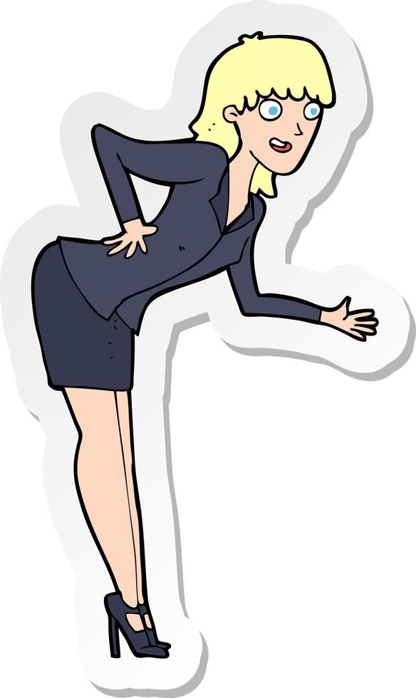 sticker of a cartoon businesswoman explaining vector