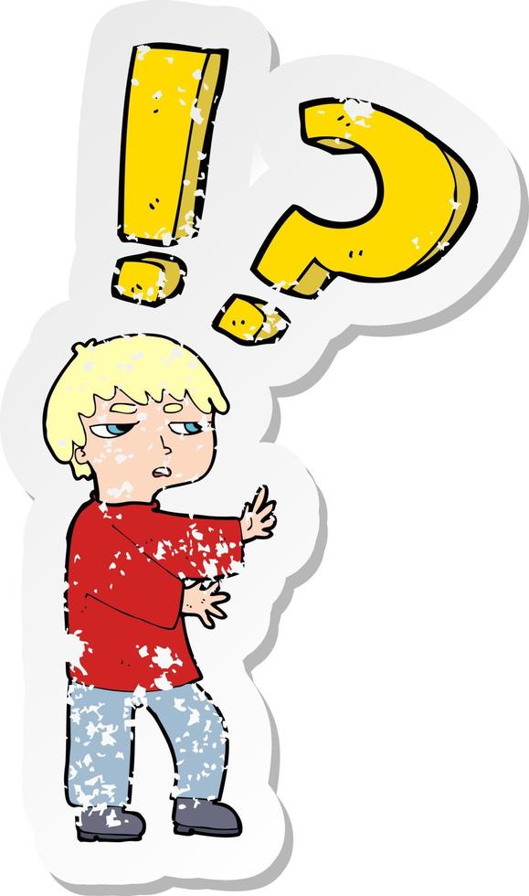 retro distressed sticker of a cartoon confused boy vector