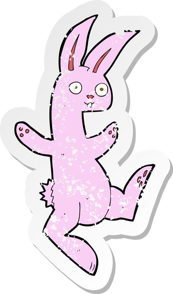 retro distressed sticker of a funny cartoon pink rabbit vector