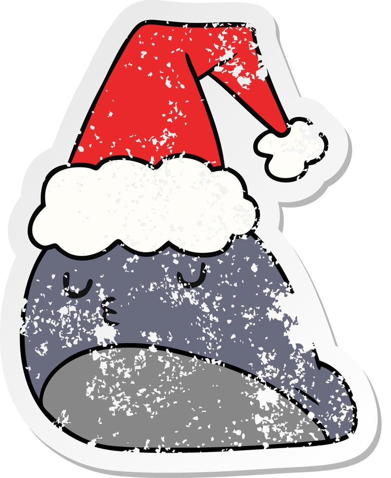 christmas distressed sticker cartoon of kawaii slug vector