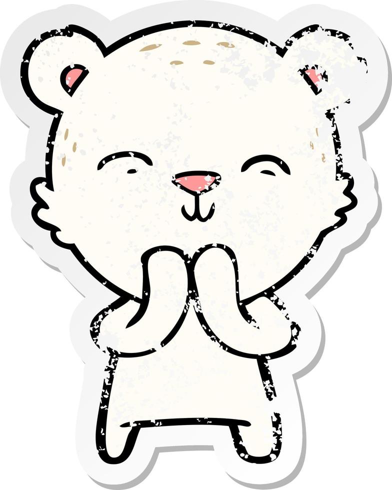 distressed sticker of a happy cartoon polar bear vector