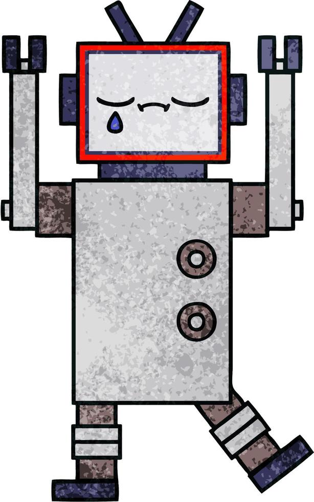 robot de dibujos animados de textura grunge retro vector