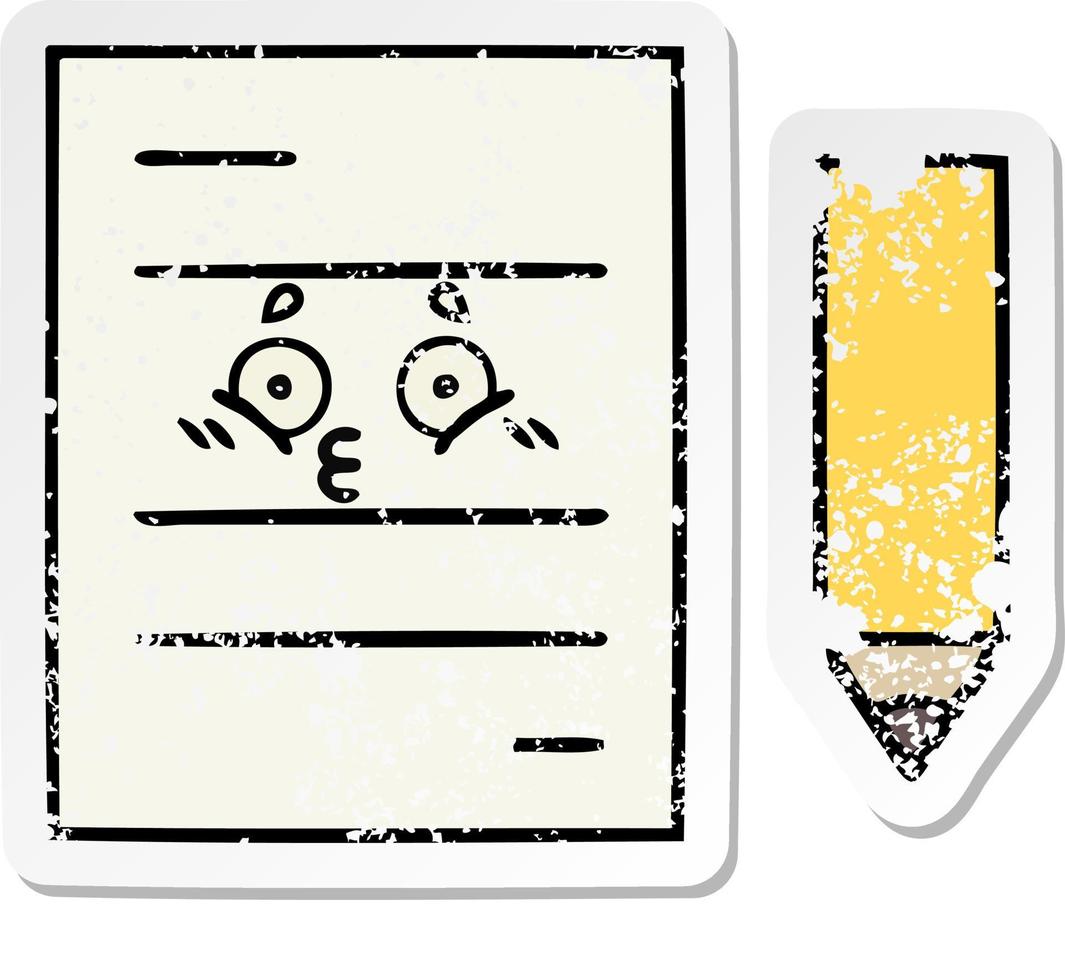 distressed sticker of a cute cartoon test paper vector