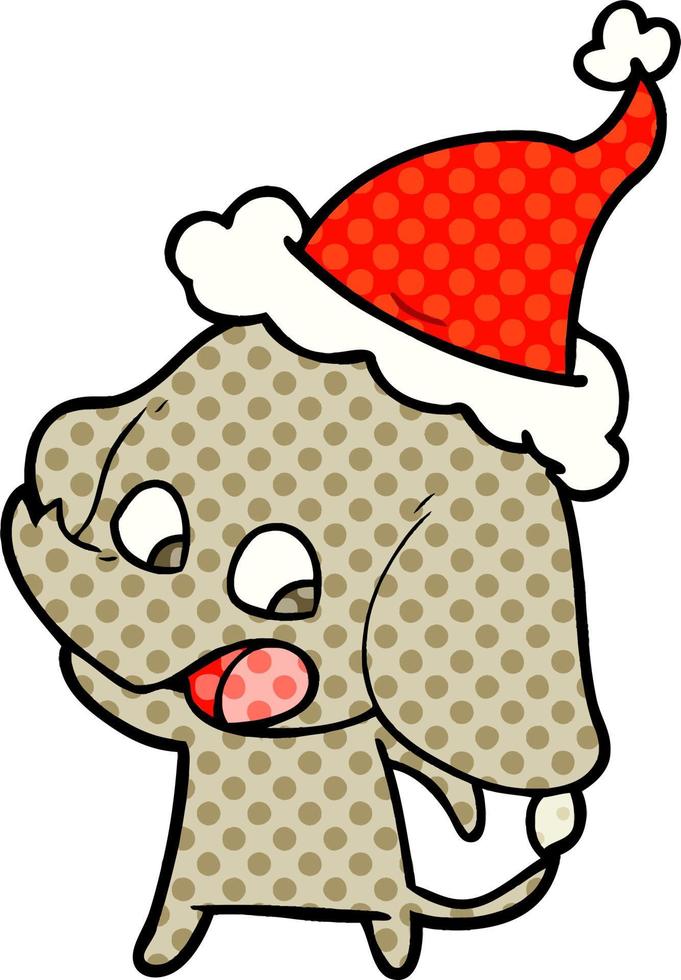 cute comic book style illustration of a elephant wearing santa hat vector