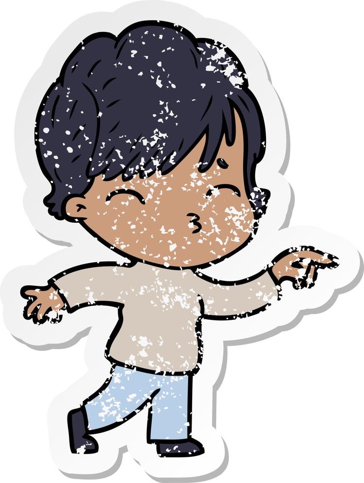 distressed sticker of a cartoon woman thinking vector