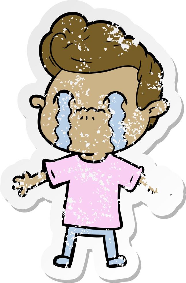 distressed sticker of a cartoon man crying vector