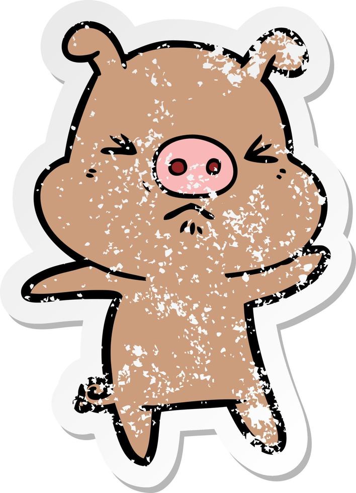 distressed sticker of a cartoon angry pig vector