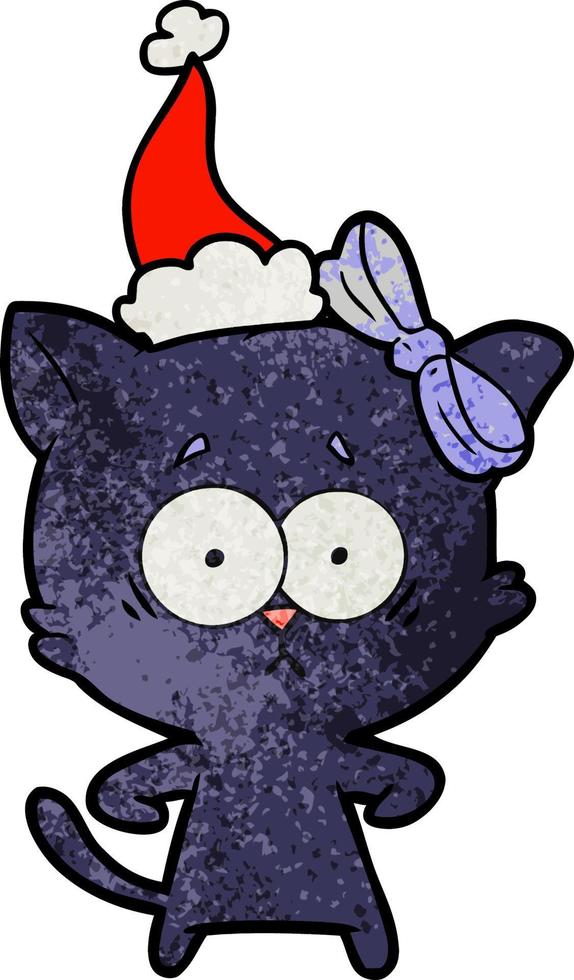 caricatura texturizada de un gato con sombrero de santa vector