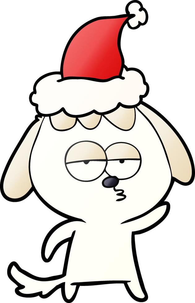 dibujos animados degradados de un perro aburrido con sombrero de santa vector