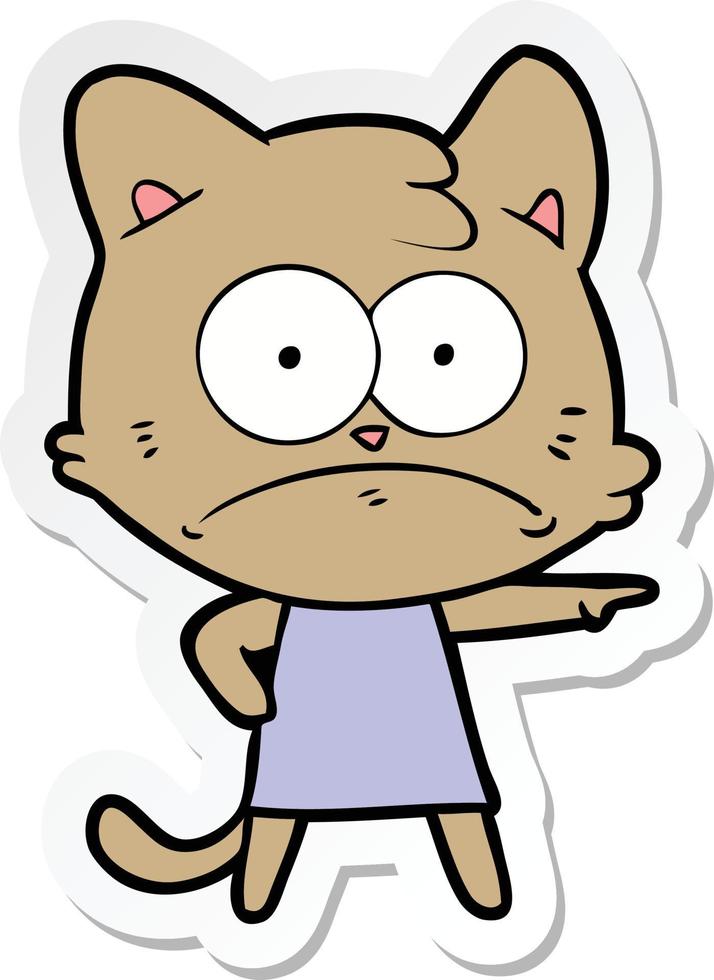 sticker of a cartoon nervous cat vector