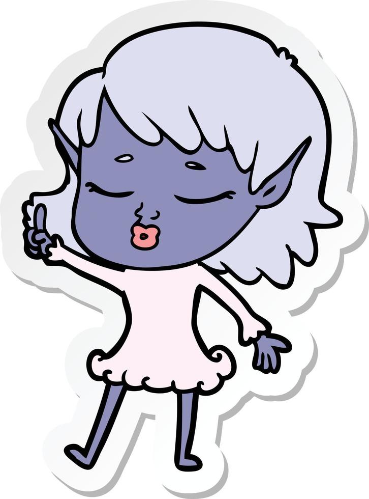 sticker of a pretty cartoon elf girl with question vector