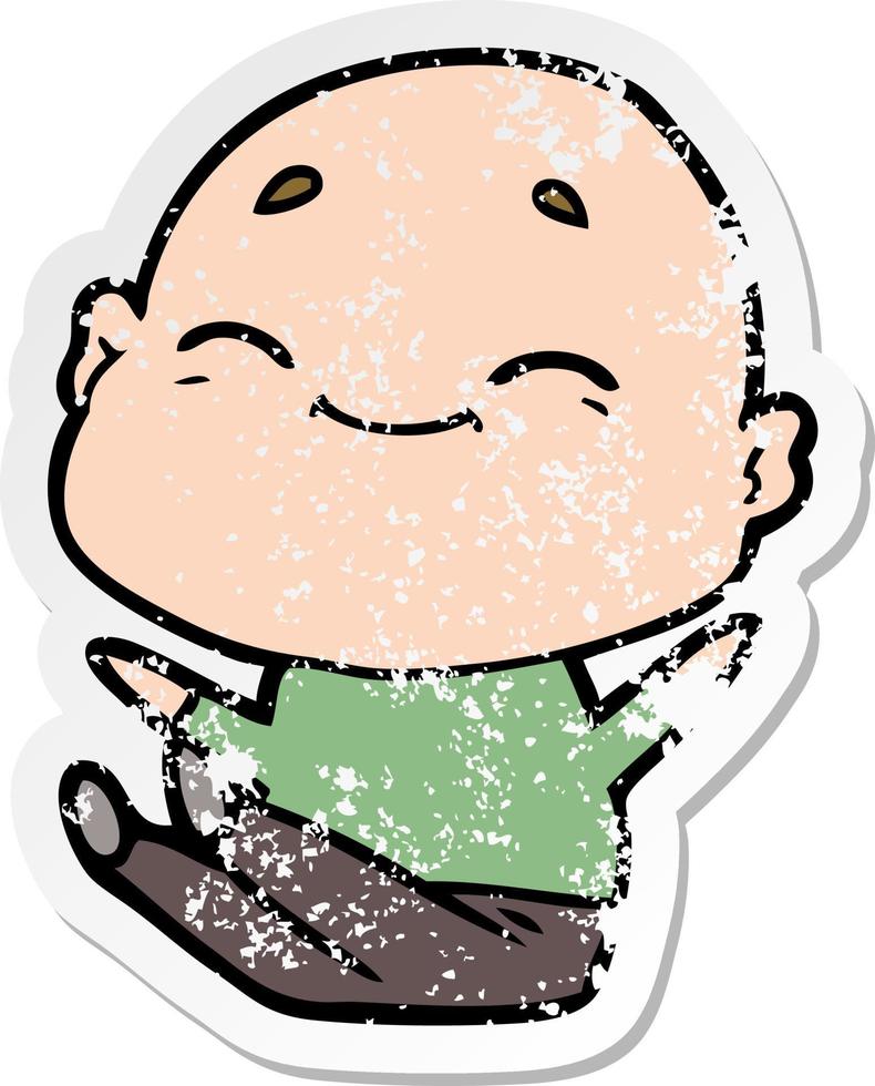 distressed sticker of a happy cartoon bald man vector