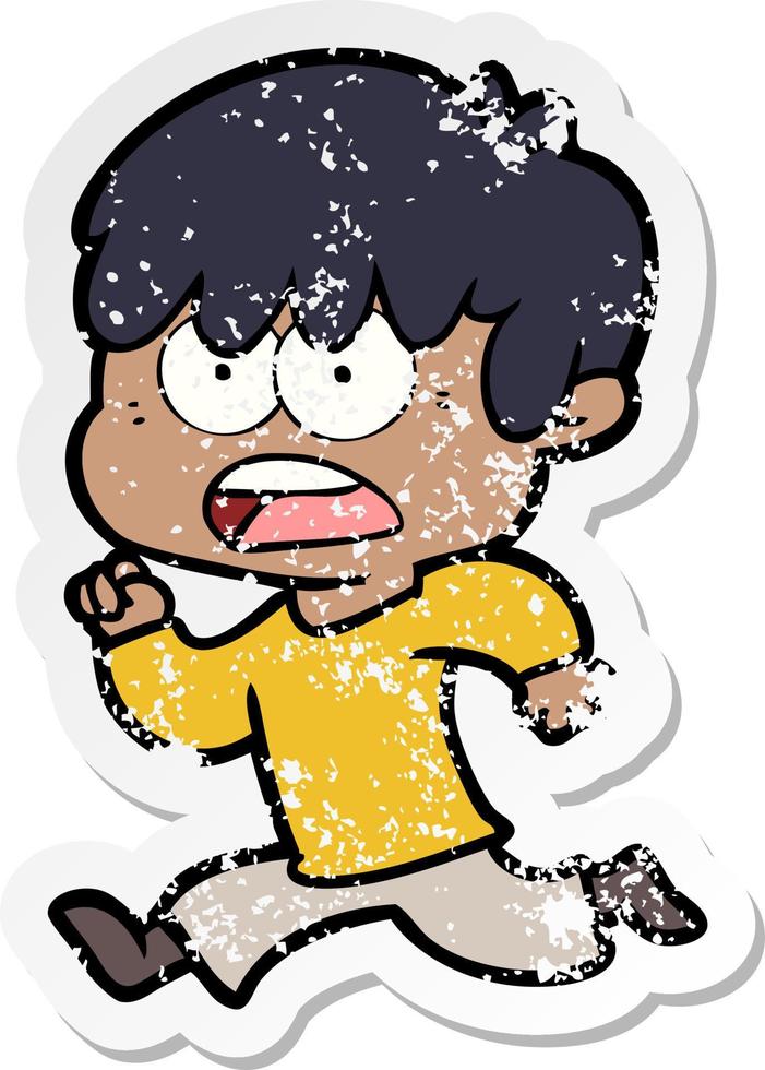 distressed sticker of a worried cartoon boy vector