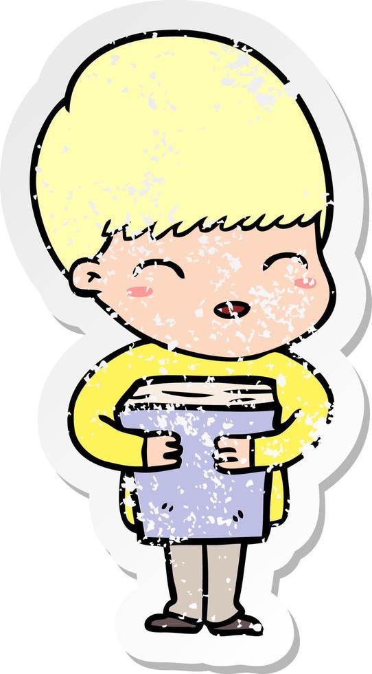 distressed sticker of a happy cartoon boy vector