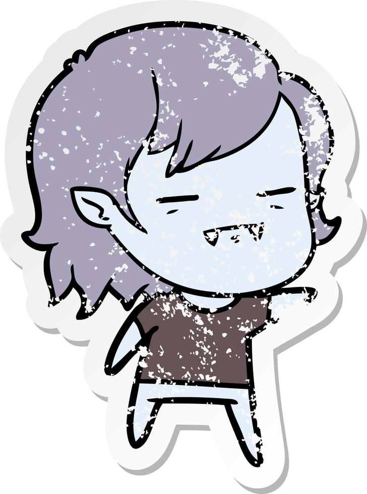 distressed sticker of a cartoon undead vampire girl pointing vector