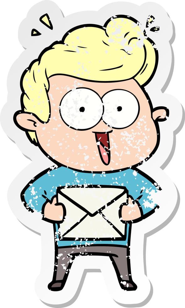 distressed sticker of a cartoon man with envelope vector