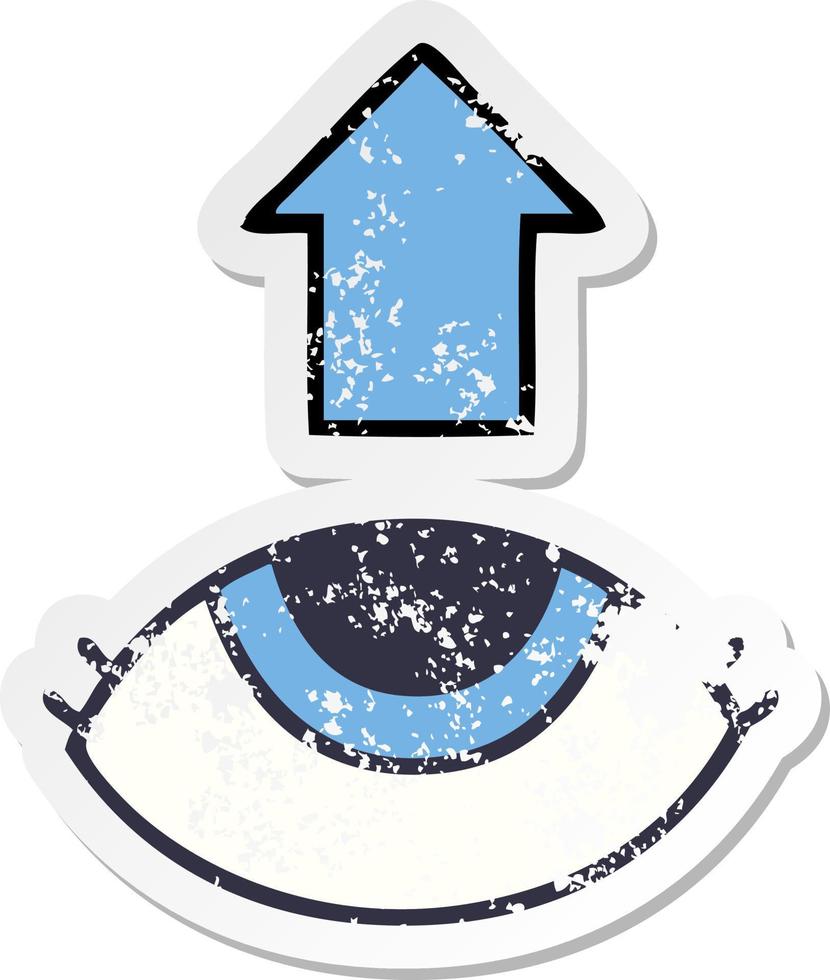 distressed sticker of a cute cartoon eye looking up vector