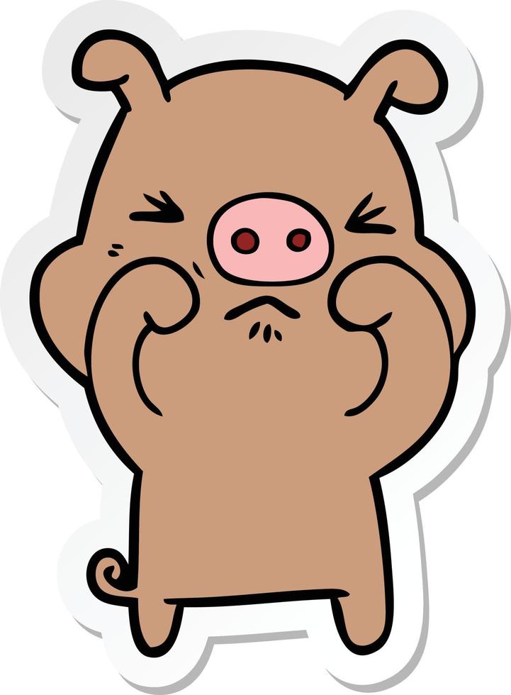 sticker of a cartoon grumpy pig vector