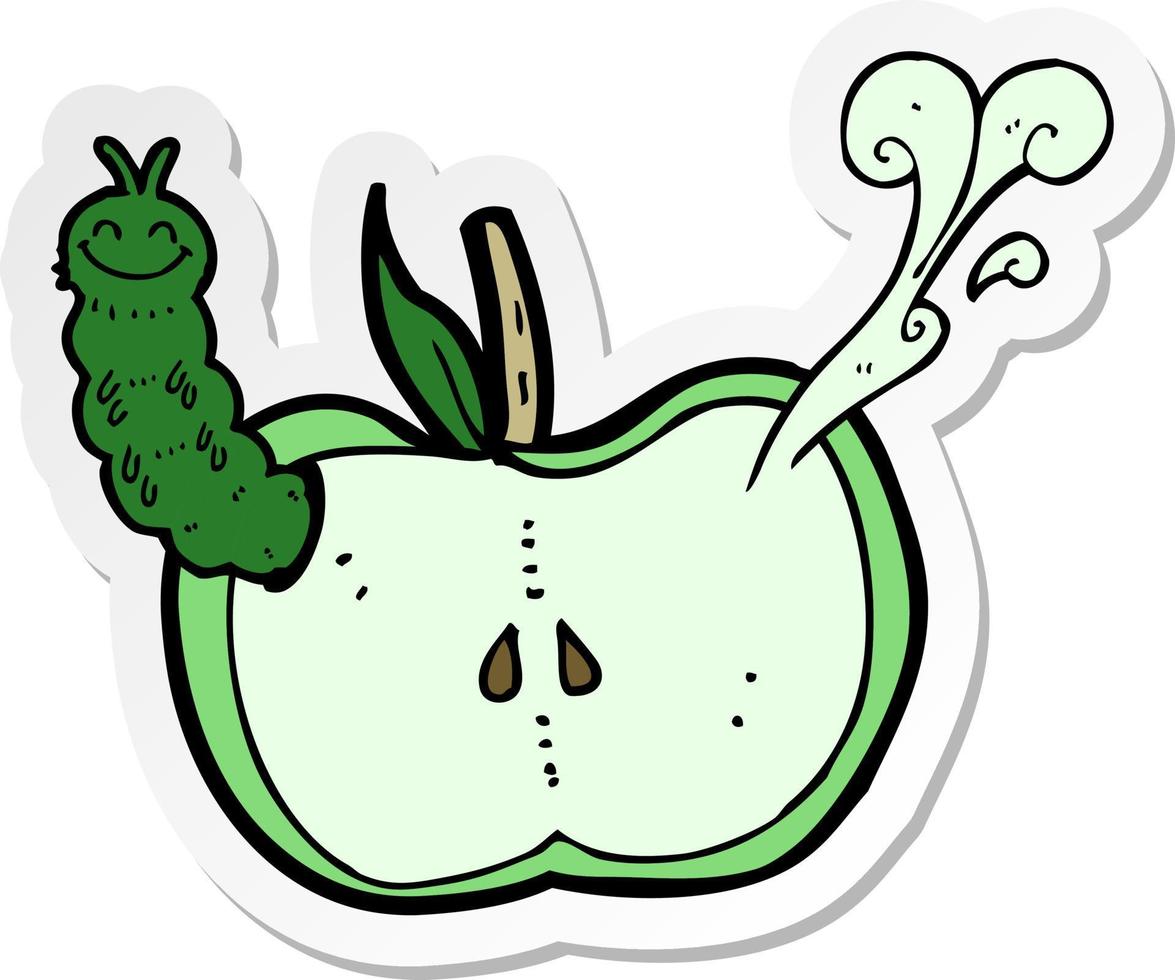 sticker of a cartoon apple with bug vector