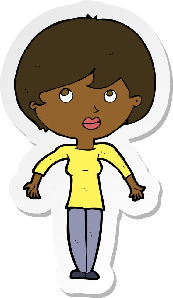 sticker of a cartoon woman shrugging shoulders vector