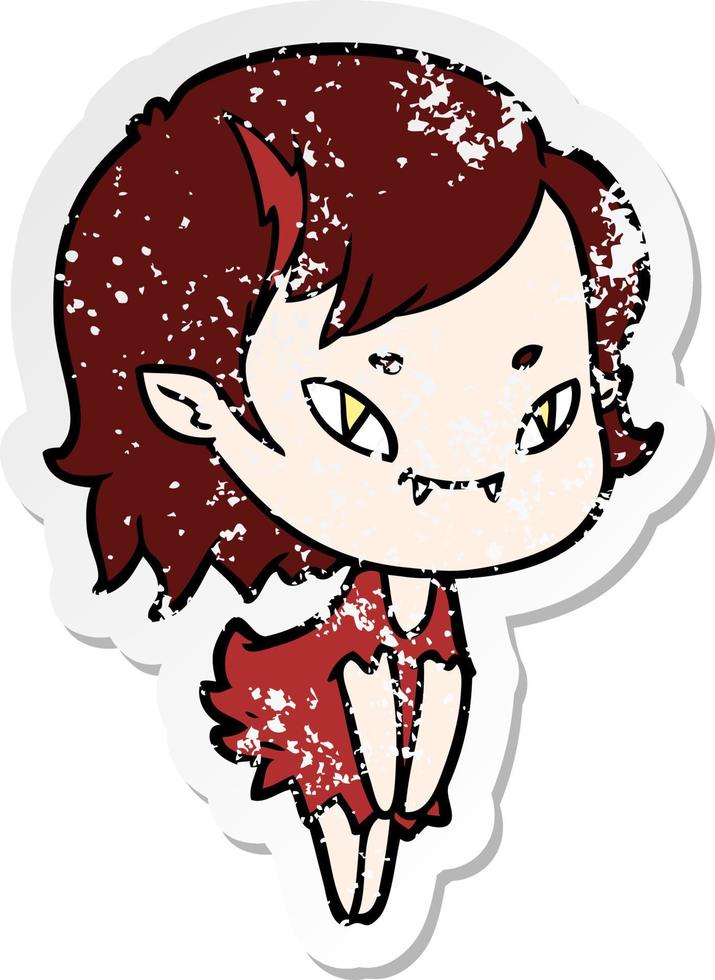 distressed sticker of a cartoon friendly vampire girl vector