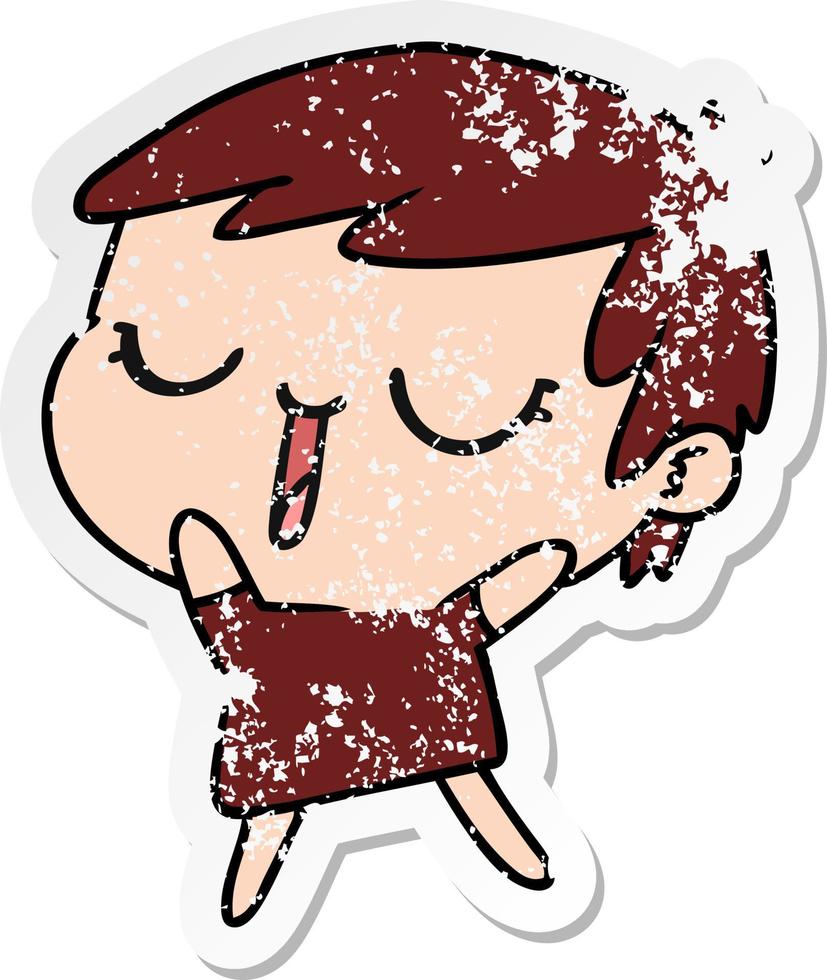 distressed sticker cartoon of cute kawaii short haired girl vector
