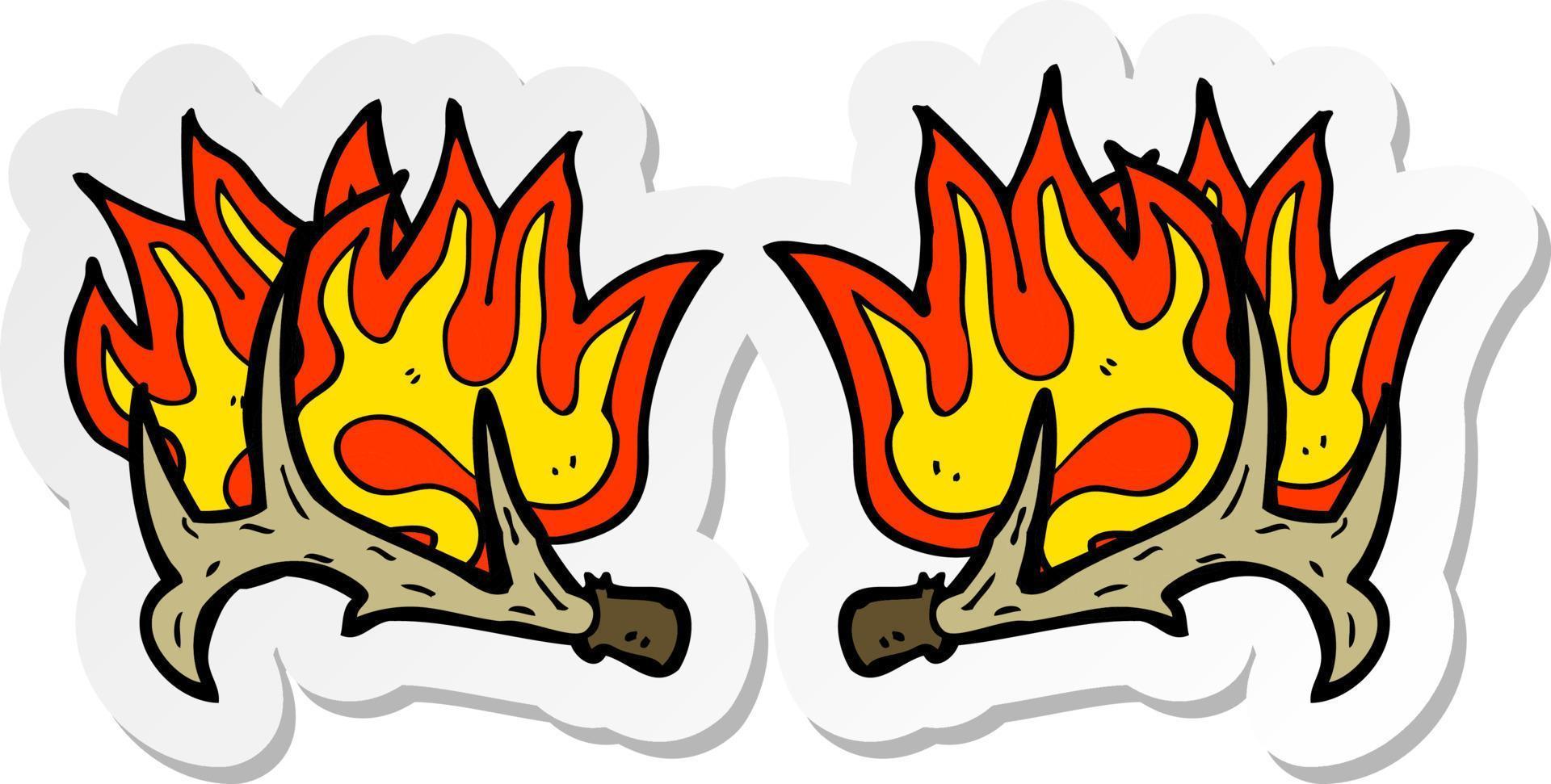 sticker of a cartoon flaming antlers vector