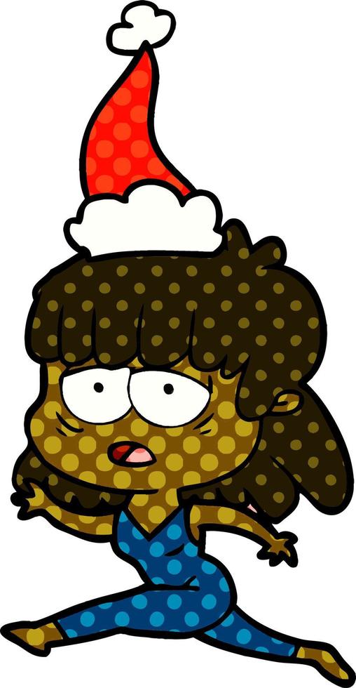 comic book style illustration of a tired woman wearing santa hat vector