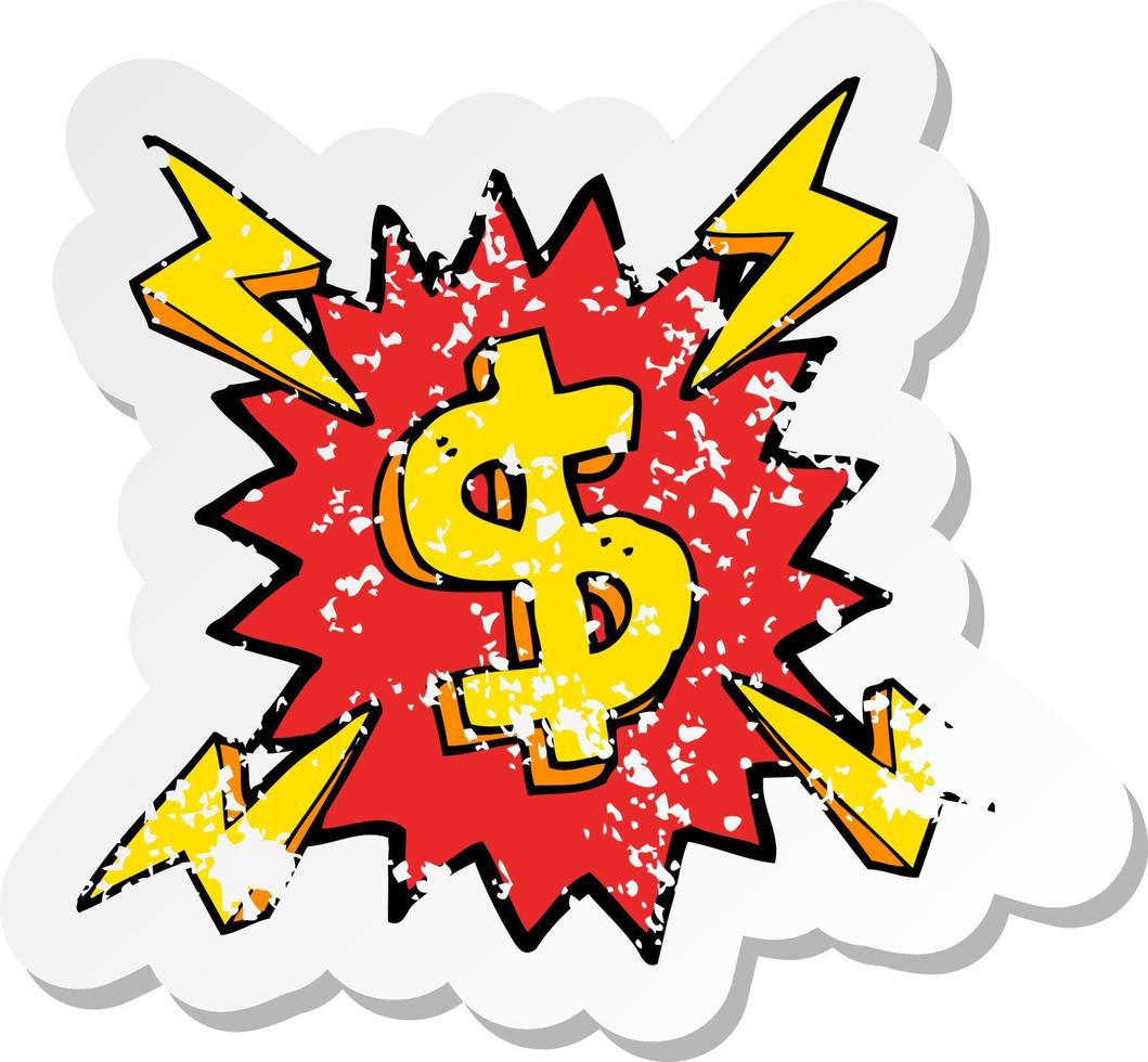 retro distressed sticker of a cartoon dollar symbol vector