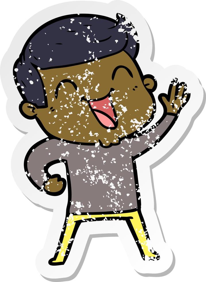 distressed sticker of a cartoon man laughing vector