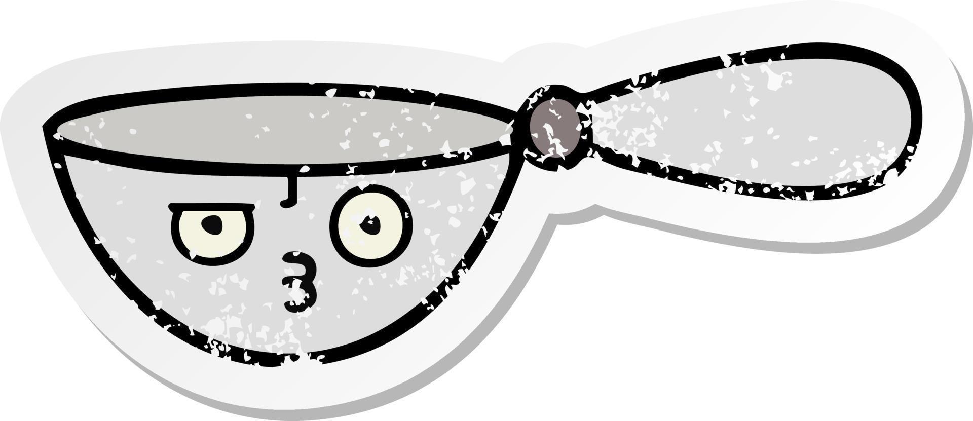 distressed sticker of a cute cartoon measuring spoon vector