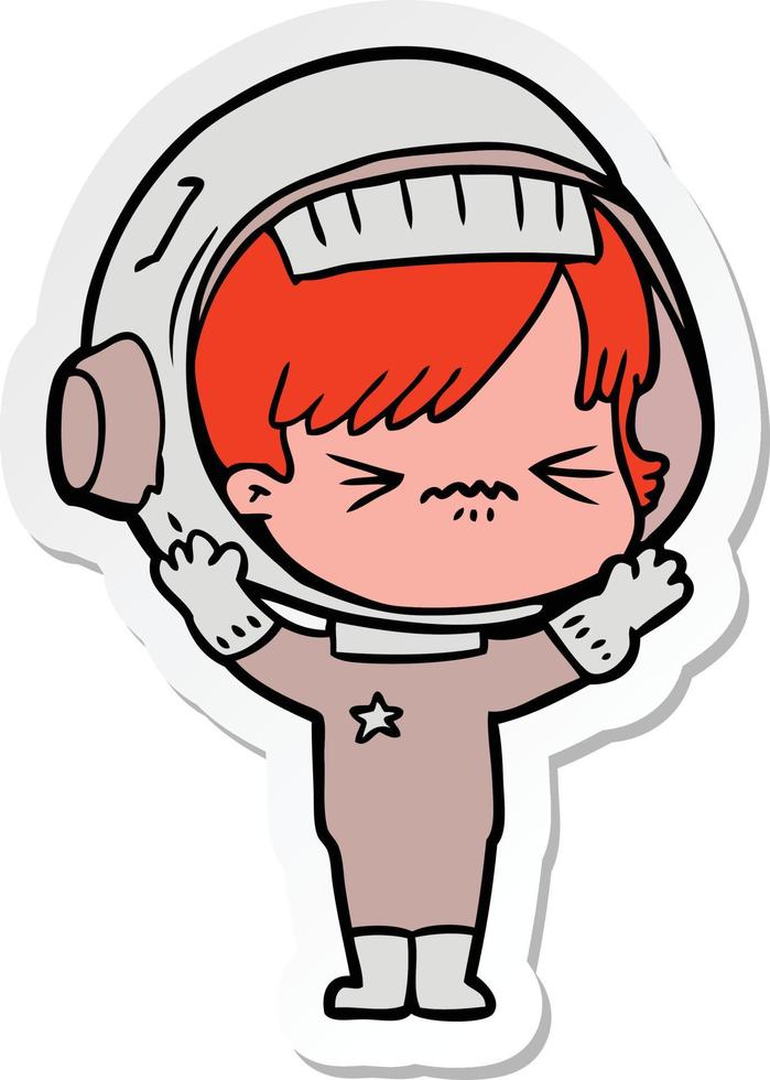 sticker of a cartoon astronaut woman vector