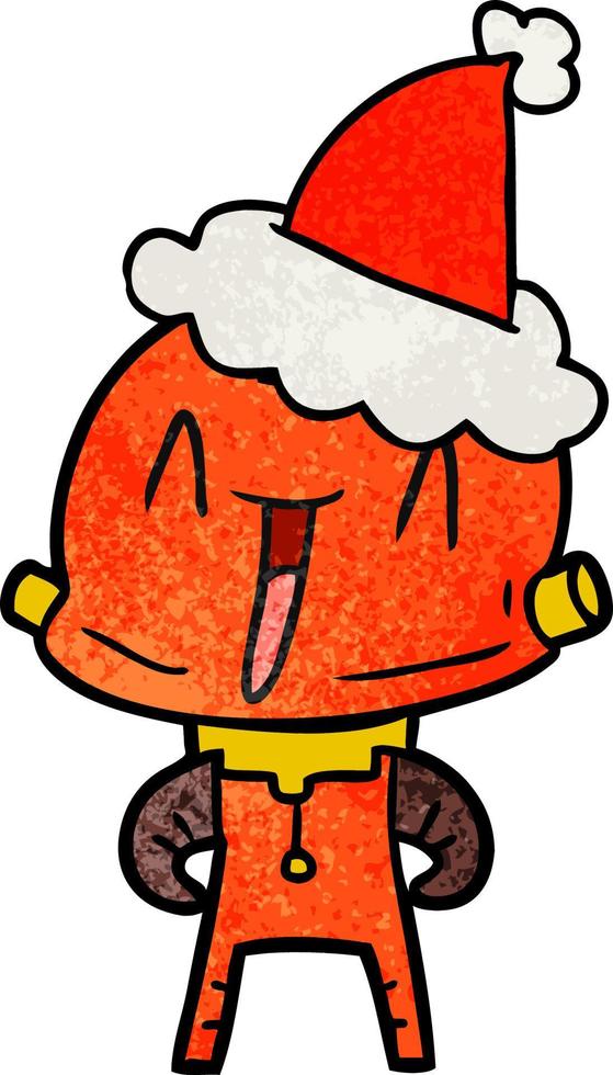 textured cartoon of a robot wearing santa hat vector