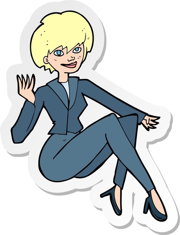 sticker of a cartoon businesswoman sitting vector